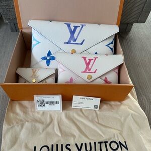 Louis Vuitton White Clutch Set with Pink and Blue Monogram
